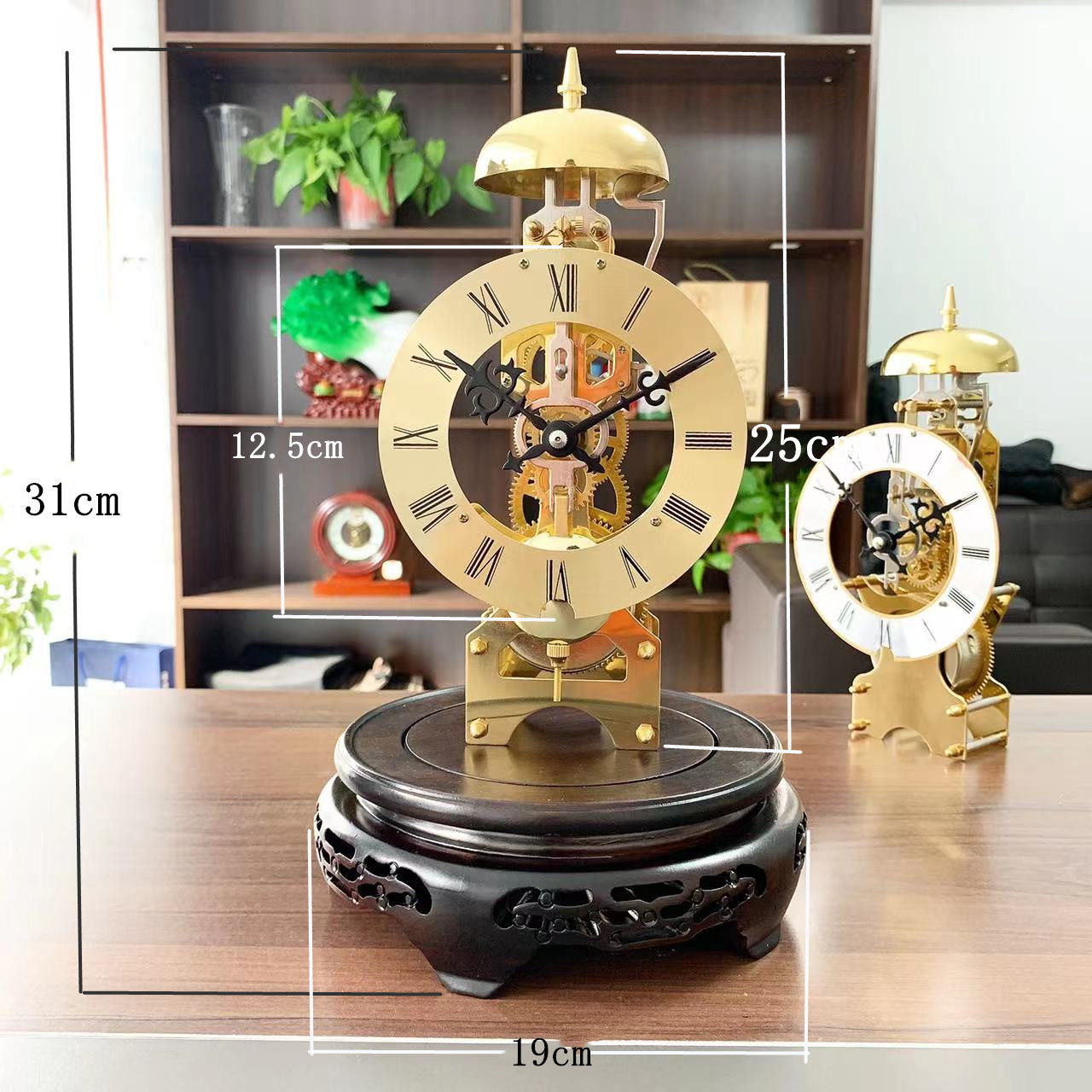 全铜北极星台钟镇宅风水老式报时钟表上发条骨架机械座钟机芯FTT_虎窝淘