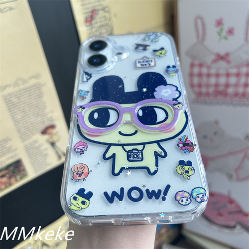 MMKEKE日系古早味萌物拓麻歌子麻美吉眼镜适用苹果15PM双层imd手机壳iPhone16大嘴吉挂件17promax电子宠物14 - 图3