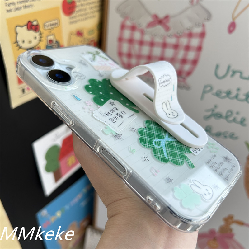 MMkeke韩系ins手账风古早感四叶草小兔子创可贴支架适用iPhone17promax双层IMD手机壳16pro苹果15pm保护套14,淘宝优惠券,粉丝福利购,淘宝优惠卷