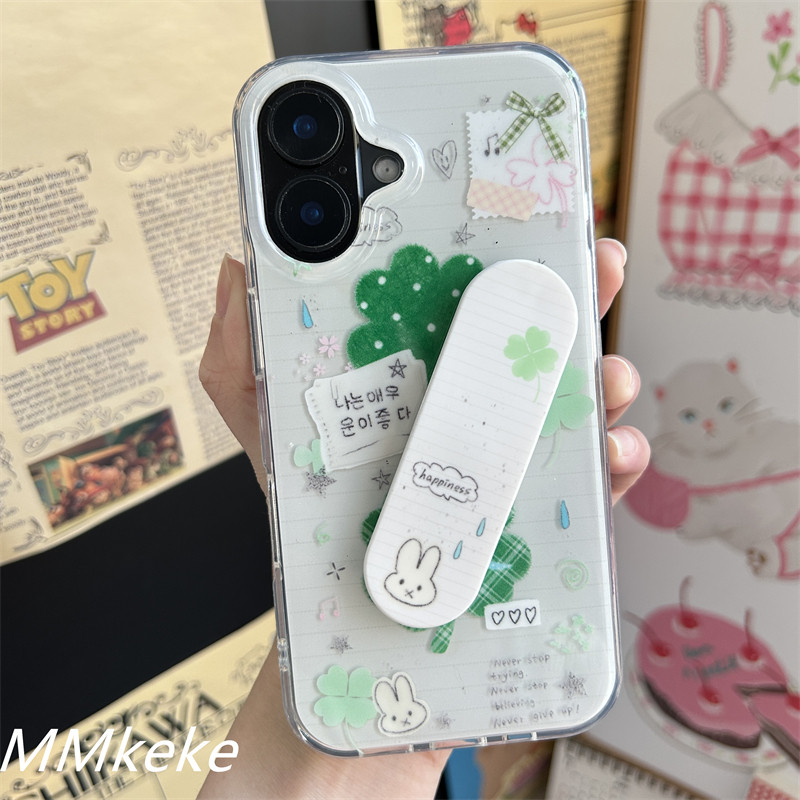 MMkeke韩系ins手账风古早感四叶草小兔子创可贴支架适用iPhone17promax双层IMD手机壳16pro苹果15pm保护套14,淘宝优惠券,粉丝福利购,淘宝优惠卷