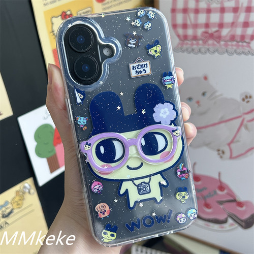 MMKEKE日系古早味萌物拓麻歌子麻美吉眼镜适用苹果15PM双层imd手机壳iPhone16大嘴吉挂件17promax电子宠物14 - 图1