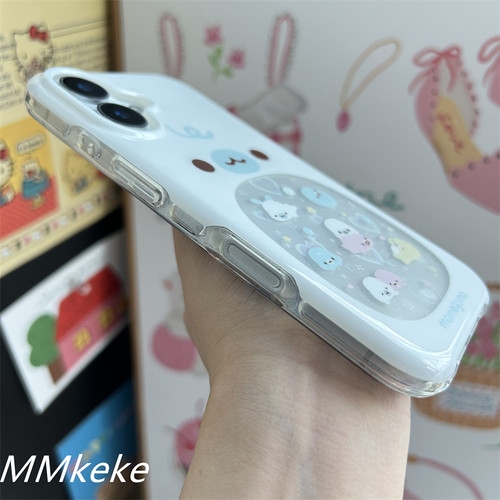 MMkeke日系古早感萌物ins风可爱大肚子镂空豆芝麻小海豹适用苹果16promax双层手机壳iPhone15pm保护套14新13 - 图3