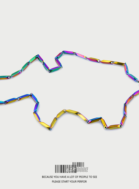 BARCODE 国潮菱形炫彩淬火项链男女士简约百搭款高街嘻哈钛钢裸链