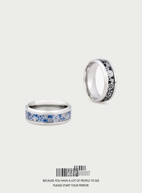 男钛钢个性复古齿轮戒