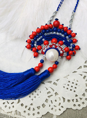 diy京剧脸谱花旦凤冠毛衣链包邮