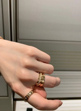 伯家时来运转戒指女925纯银镀18K金可转动旋转不掉色情侣对戒代发