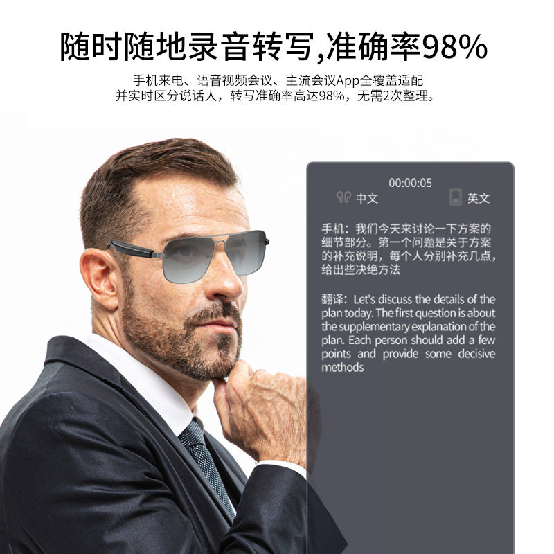 跨境新品蓝牙智能ai太阳眼镜多功能实时翻译耳机通话听歌两不误 - 图1