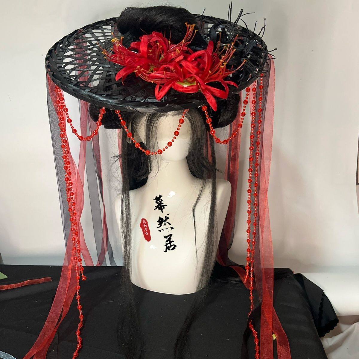 原创彼岸花斗笠仙飘带爆款汉服配饰花朵头饰古风百搭cos暗黑发夹,淘宝优惠券,粉丝福利购,淘宝优惠卷