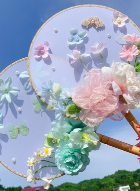 幕然居原创异形绢花小鸟团扇梅花古风手持扇工艺高度配饰舞蹈摄影