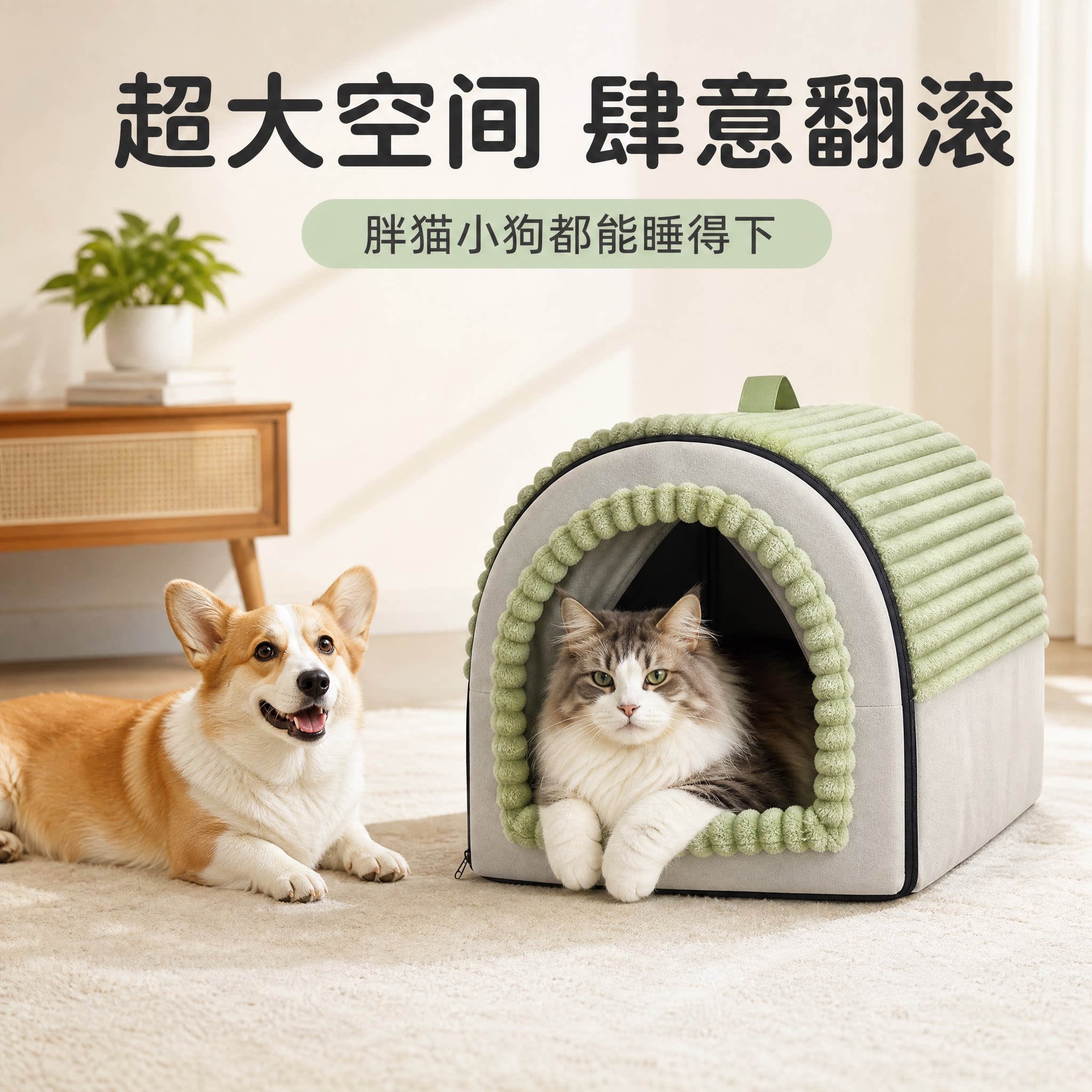 Warm and enclosed removable and washable cat nest in winter