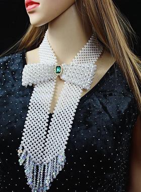 欧美新款珍珠项链女蝴蝶领结项圈