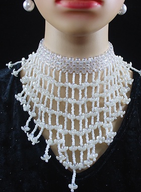 新款串珠秧歌戏曲长款项链女流苏锁骨链汉服配饰颈带项圈脖子饰品