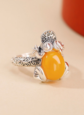 悦宝珠宝蜜蜡银戒3534