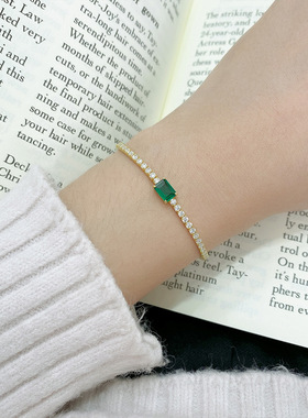 跨境欧美爆款满钻网球链S925纯银单排锆石手链轻奢高级感男女手饰