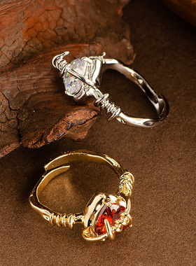 法式轻奢镶钻爱心锆石情侣戒指