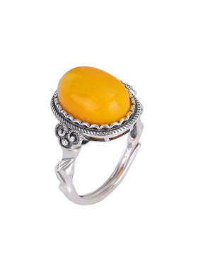 悦宝珠宝S925银蜜蜡竹节戒指