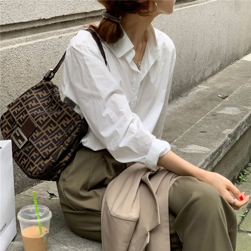 春秋新款纯棉白色衬衫女韩范宽松百搭显瘦气质衬衣上衣洋气打底衫,淘宝优惠券,粉丝福利购,淘宝优惠卷