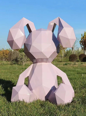 不锈钢切面兔子雕塑户外广场园林景观摆放大型几何动物金属网红兔