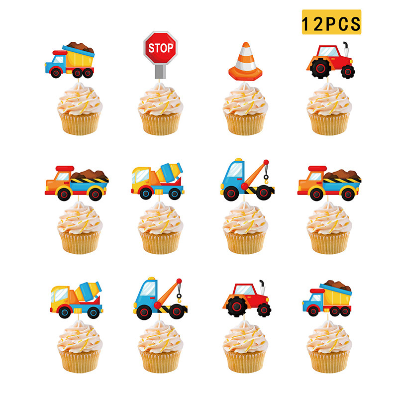 卡通工程车挖掘机吊机拉旗蛋糕插牌儿童生日男孩主题派对装饰布置,淘宝优惠券,粉丝福利购,淘宝优惠卷