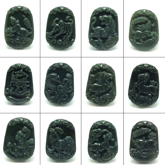 Twelve zodiac dragon and snake necklaces for men and women jade pendants