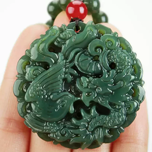 Natural Xinjiang Hotan jade green jade dragon and phoenix jade pendant for male and female couples, a pair of jade pendants, waist pendants, ancient style necklace pendants