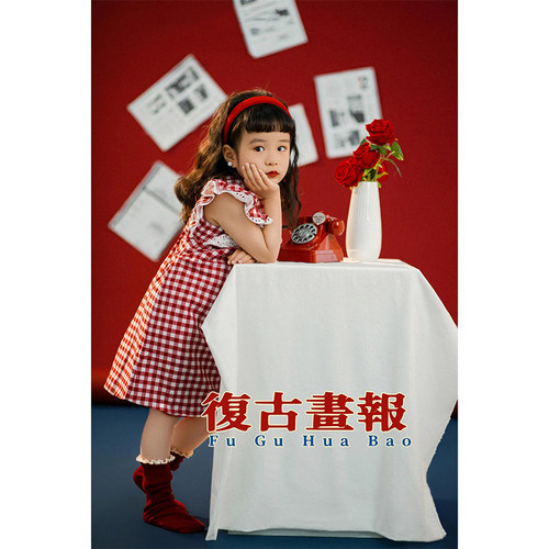 元旦复古港风演出服主题潮童T台走秀服装幼儿园运动会格子裙女童 - 图1