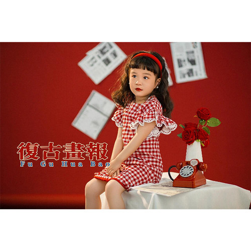 元旦复古港风演出服主题潮童T台走秀服装幼儿园运动会格子裙女童 - 图3