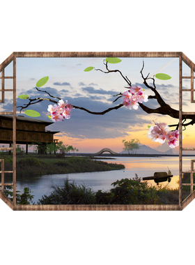 古典假窗老城风景客厅装饰贴画
