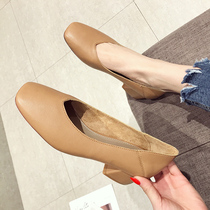 Tide Card Retro with single shoe woman 2023 Spring autumn new light mouth 100 lap late evening wind square head coarse and grandma shoes