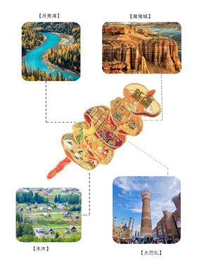 新疆红柳羊肉串冰箱贴食物中国城市月亮湾旅游创意金属冰箱贴文创