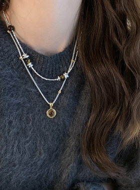 迷度天然虎眼石串珠小众锁骨链