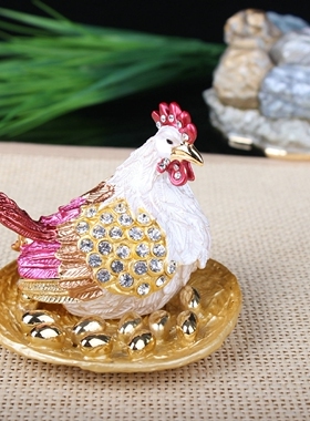 合金珐琅彩手工艺品开业商务乔迁礼品母鸡金蛋家居如意招财摆件