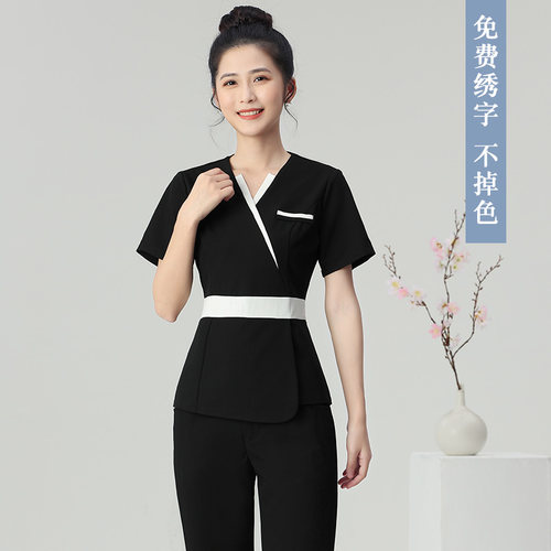 新款美容师工作服女夏时尚气质美容院服装足疗店技师服连衣裙短袖 - 图3