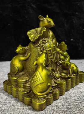 铜鼠摆件五鼠运财十二生肖鼠子鼠铜老鼠客厅玄关办公室装饰