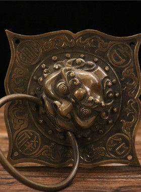 门拉手大门兽头虎头纯铜门环仿古