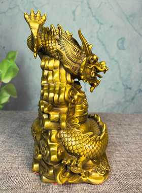 纯铜龙摆件爪龙生肖龙家用办公室桌面装饰品汉龙元宝龙五聚宝盆龙