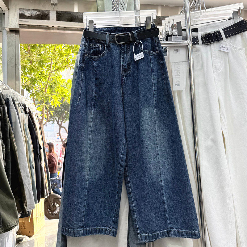时髦精的8分裤夏季韩版复古深蓝全棉洗水宽松阔腿八分牛仔裤女,淘宝优惠券,粉丝福利购,淘宝优惠卷