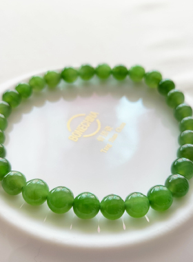 新疆和田玉碧玉手串女士单圈俄料圆珠老型珠女手链