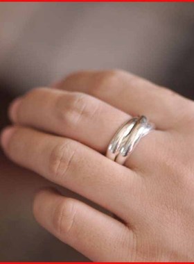 文泽百岁银坊990银三环银戒指