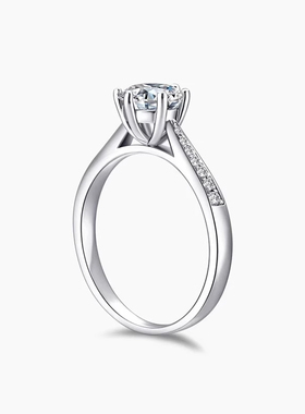 专柜莫桑石钻纯银铂金经典微镶六爪戒指订婚求婚钻戒送礼物