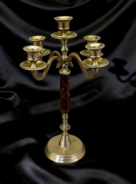 印度进口手工复古黄铜三头烛台欧式轻奢浪漫装饰摆件