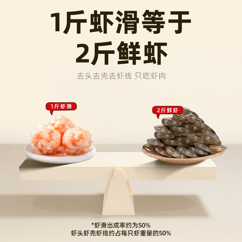 渔播青虾滑新鲜手打虾含量≥95%火锅专用海鲜丸子麻辣烫食材500g - 图1