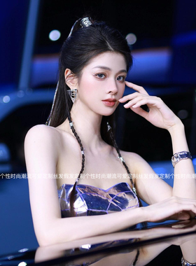 机械姬亮闪闪舞台发饰个性女团风镭射彩色亮丝顶夹高马尾点缀彩带