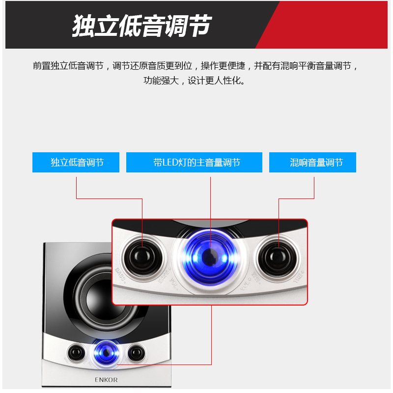 ENKOR E600多媒体音箱电脑台式笔记本音响重低音木质2.1家用音响 - 图0