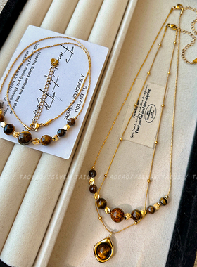 美拉德复古虎眼石项链