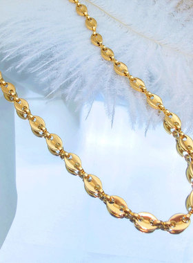 新款咖啡豆猪鼻子钛钢项链