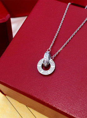 卡加项链钛钢满钻双环吊坠