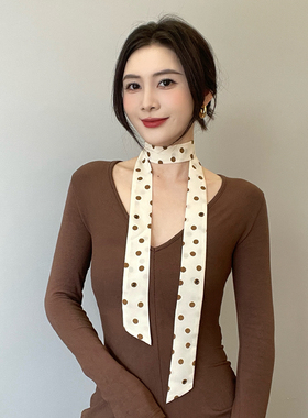 2025新款百搭波点丝巾韩版系脖衬衫装饰领巾春秋新款女士度假护颈