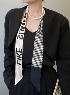 轻奢珍珠链条丝巾女装饰长条