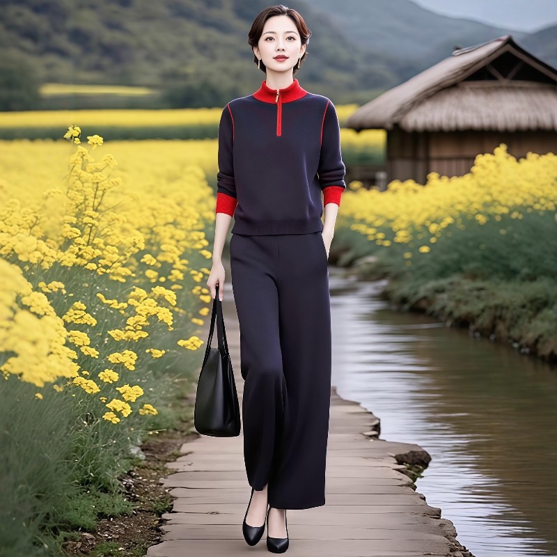 素雅订制女装原创品牌时间休闲撞色针织衫+直筒阔腿裤两件套套装,淘宝优惠券,粉丝福利购,淘宝优惠卷